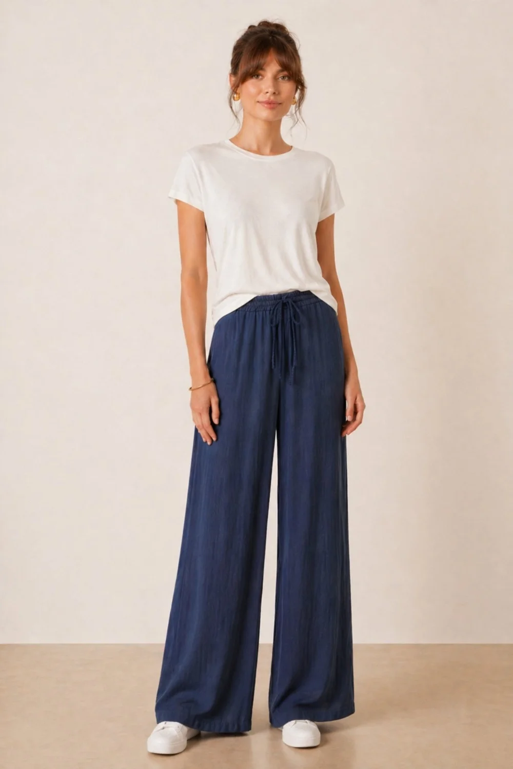 Style Cheat Navy Wide-Leg Elasticated Tie-Front Trousers - 14 Image 1