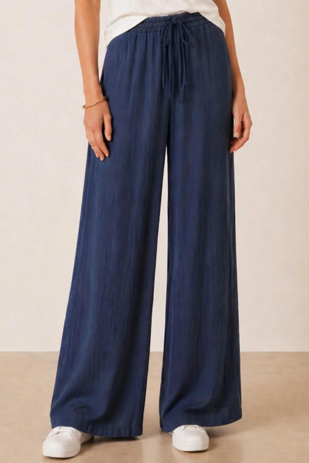 Style Cheat Navy Wide-Leg Elasticated Tie-Front Trousers - 14 Image 4