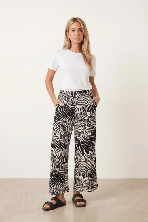 Style Cheat Black Mono Print High-Rise Wide-Leg Trouser - 16 Image 1