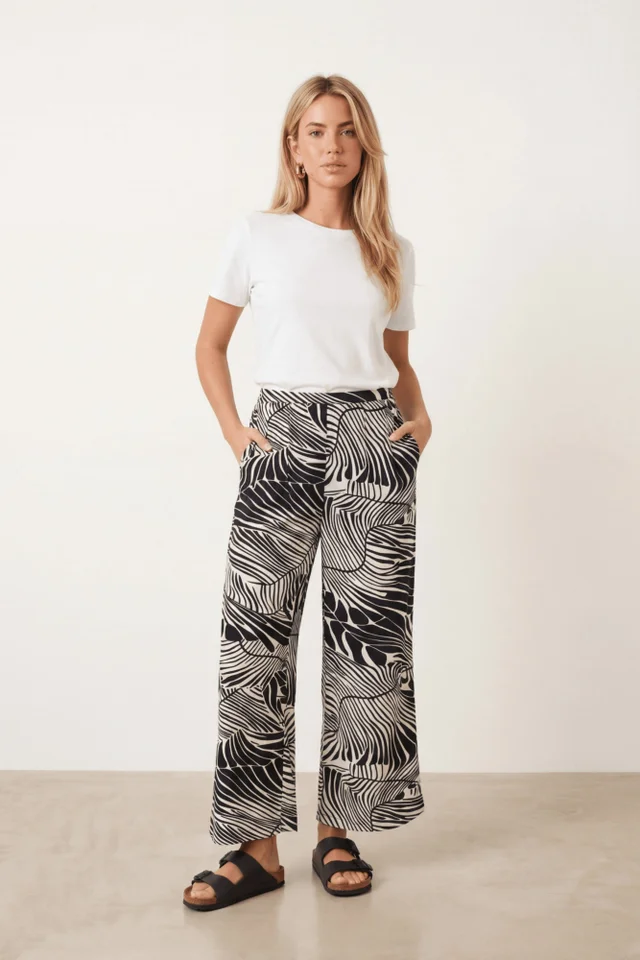 Style Cheat Black Mono Print High-Rise Wide-Leg Trouser