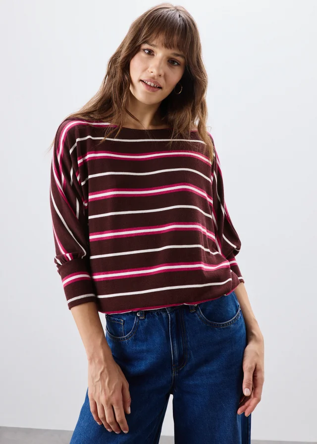 Burgundy Striped Soft Knitted Jumper