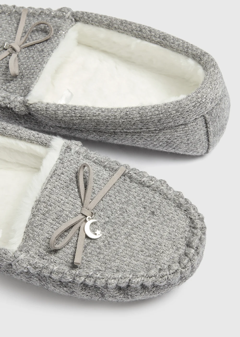 Grey Metallic Moccasin Slippers - Size 3 Image 2