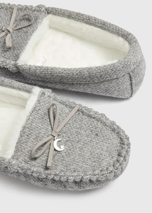 Grey Metallic Moccasin Slippers - Size 3 Image 2