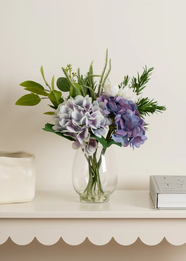 Scottish Everlastings Blue Hydrangeas in Glass Vase 37cm