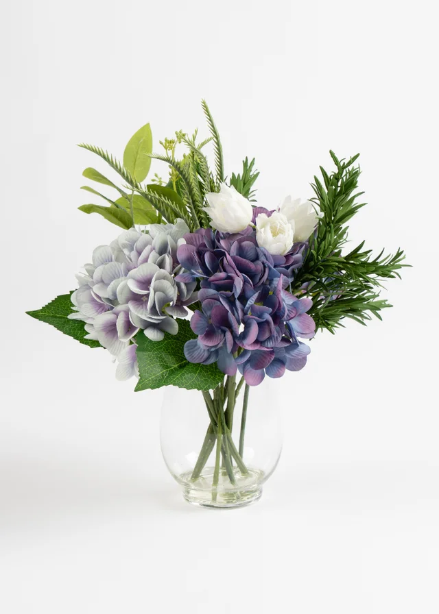 Scottish Everlastings Blue Hydrangeas in Glass Vase 37cm