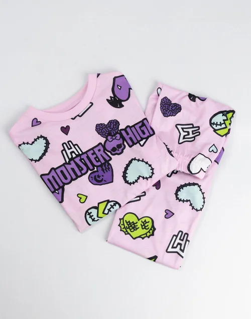 Vanilla Underground Monster High Girls Multicoloured Hearts Long Sleeve Long Leg Pyjama & Jumper 3 Piece Set (3-14 Years) - 13-14 Yrs Image 5