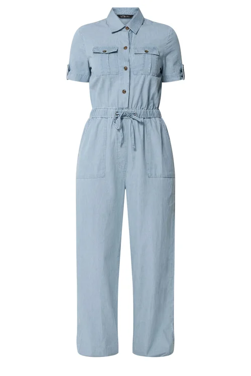 Long Tall Sally Blue Denim Utility Elasticated Waistband Jumpsuit - 18 Image 3