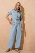Long Tall Sally Blue Denim Utility Elasticated Waistband Jumpsuit - 18 Image 1