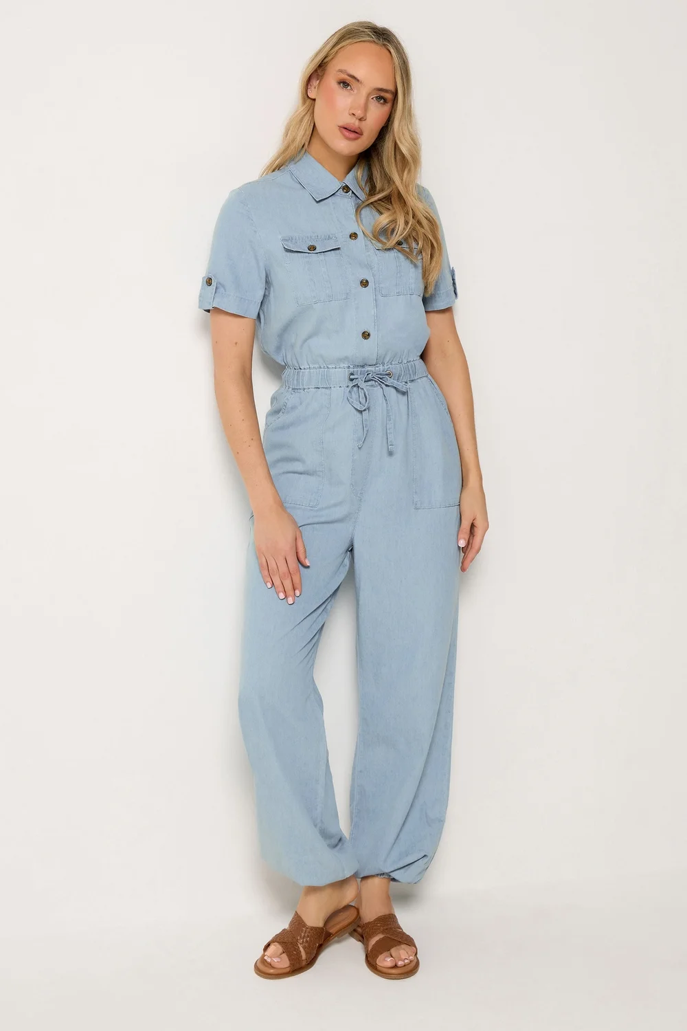 Long Tall Sally Blue Denim Utility Elasticated Waistband Jumpsuit - 18 Image 2