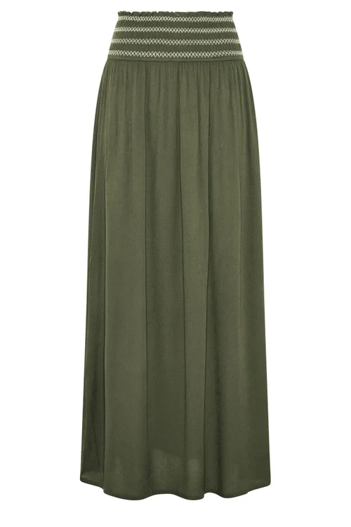 Long Tall Sally Olive Green Embroidered Waist Maxi Skirt - 16 Image 5