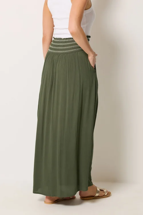 Long Tall Sally Olive Green Embroidered Waist Maxi Skirt - 16 Image 2