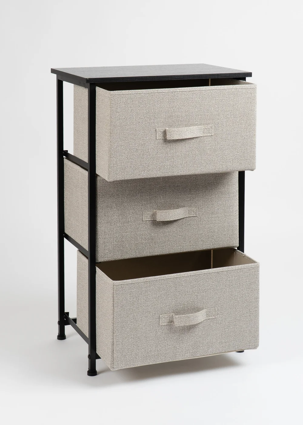 Scottish Everlastings 3 Drawer Black Cabinet with Beige Fabric Drawers - One Size Image 2
