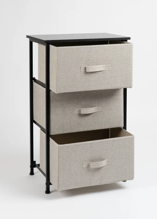 Scottish Everlastings 3 Drawer Black Cabinet with Beige Fabric Drawers - One Size Image 2