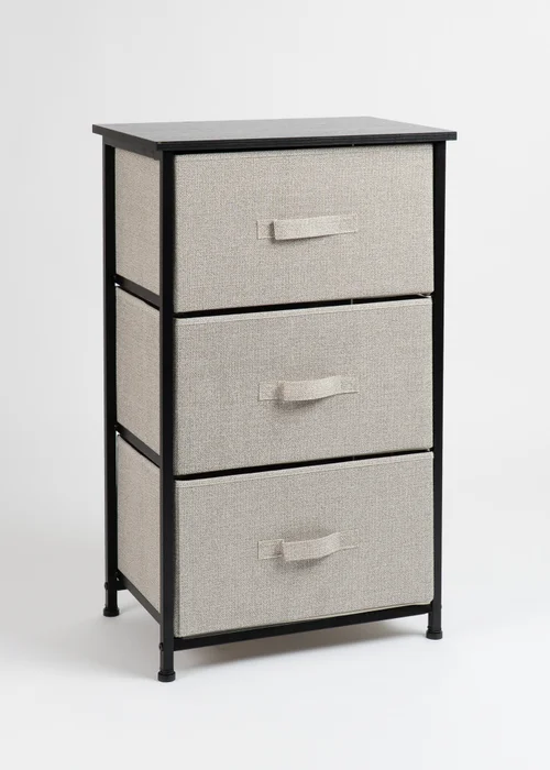 Scottish Everlastings 3 Drawer Black Cabinet with Beige Fabric Drawers - One Size Image 3