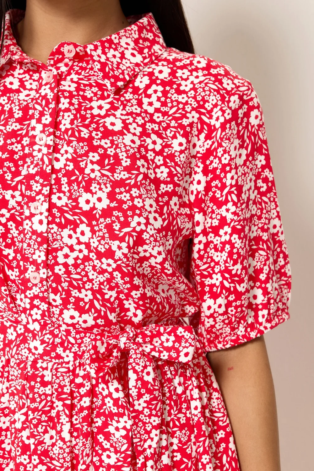M&Co Petite Red Ditsy Floral Print Dress - 16 Image 4