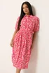 M&Co Petite Red Ditsy Floral Print Dress - 16 Image 1