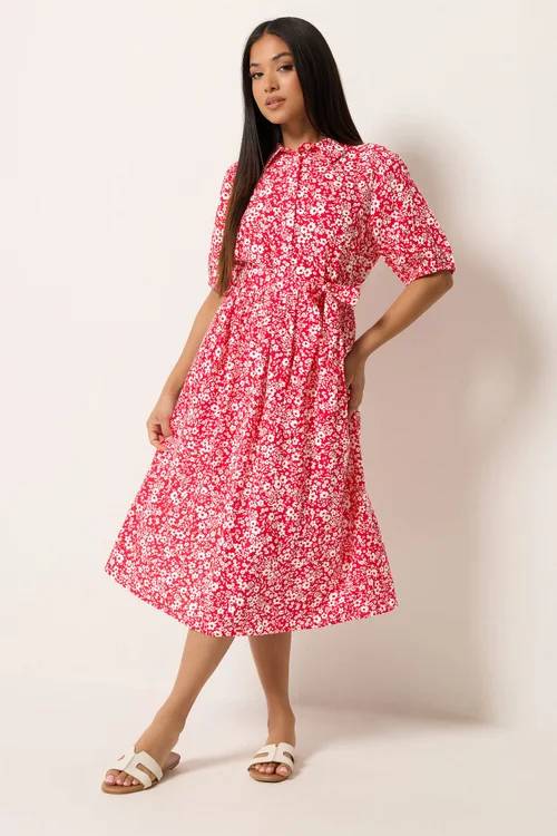 M&Co Petite Red Ditsy Floral Print Dress - 16 Image 2