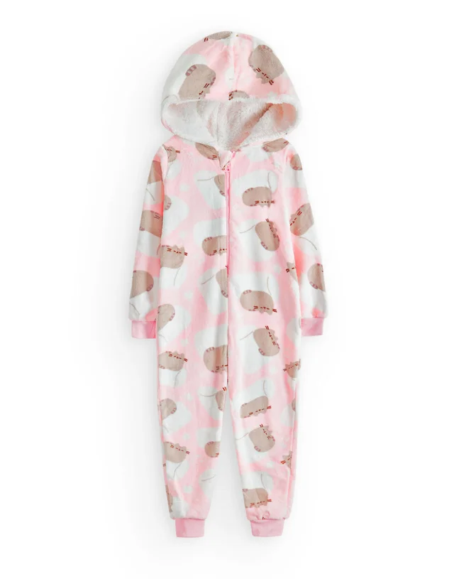 Pusheen Girls Pink All-Over Print With Novelty Ears Onesie (9-14 Years)