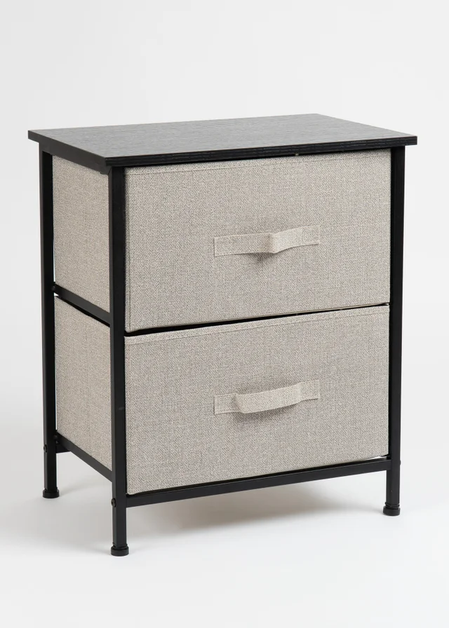 Scottish Everlastings 2 Drawer Black Cabinet with Beige Fabric Drawers