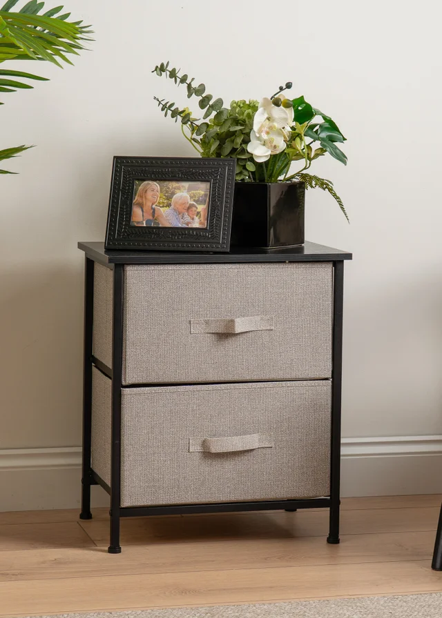 Scottish Everlastings 2 Drawer Black Cabinet with Beige Fabric Drawers