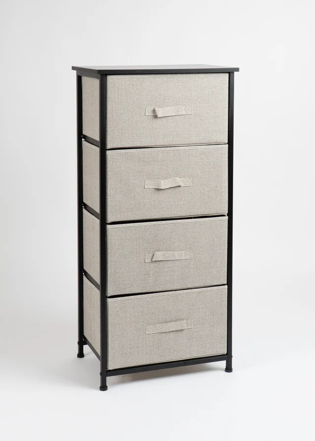 Scottish Everlastings 4 Drawer Black Cabinet with Beige Fabric Drawers