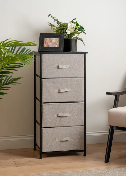 Scottish Everlastings 4 Drawer Black Cabinet with Beige Fabric Drawers - One Size Image 1
