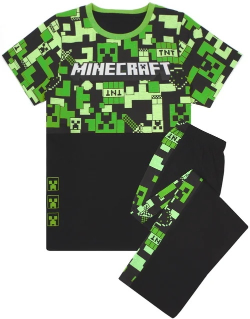Minecraft Boys Green Camo Short Sleeve Long Leg Pyjama Set (11-12 Years) - 7-8 Yrs Image 1