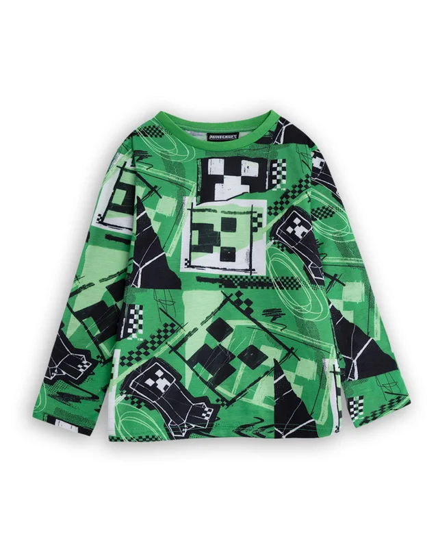Vanilla Underground Minecraft Boys Green Creeper Long Sleeve Long Leg Pyjama & Jumper 3 Piece Set (5-14 Years)