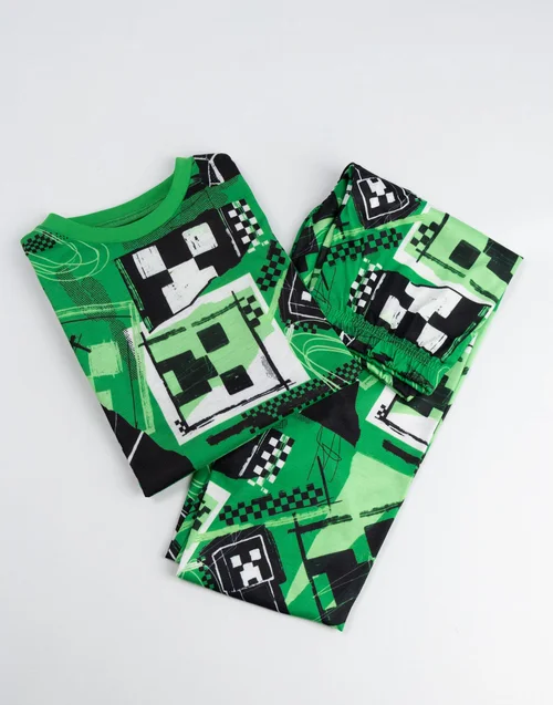 Vanilla Underground Minecraft Boys Green Creeper Long Sleeve Long Leg Pyjama & Jumper 3 Piece Set (5-14 Years) - 7-8 Yrs Image 5