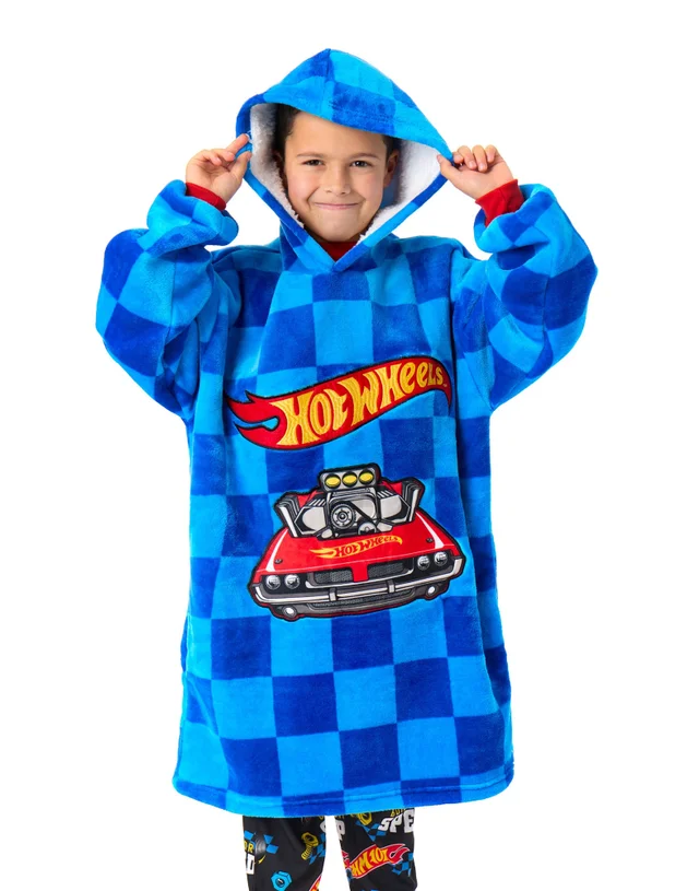 Hot Wheels Boys Blue Car Pocket Blanket Hoodie (6-13 Years)