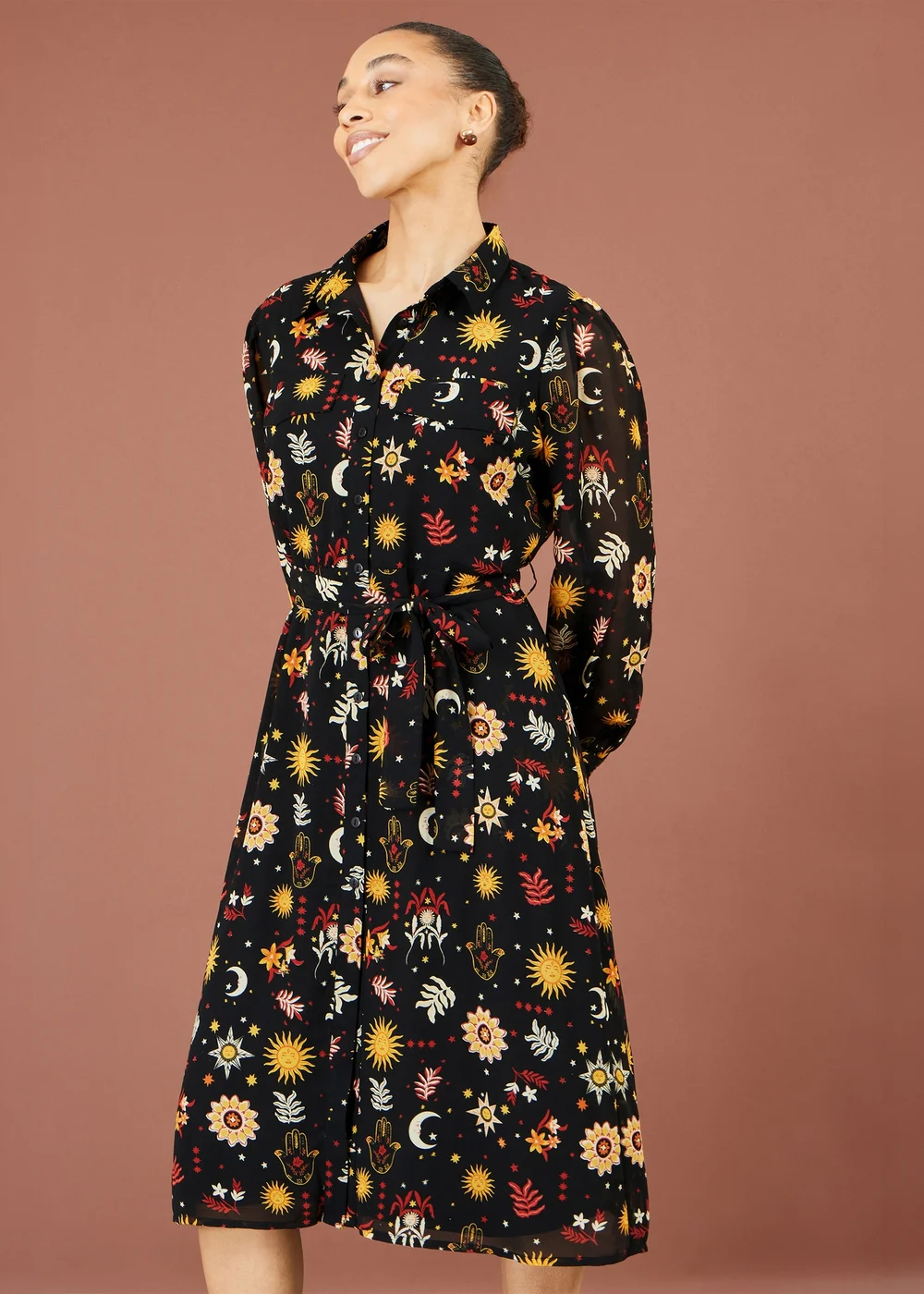 Yumi Black Cosmic Midi Shirt Dress - 20 Image 1