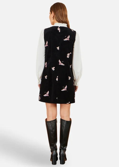 Yumi Black Crane Embroidery Button Up Pinafore Dress - 16 Image 3
