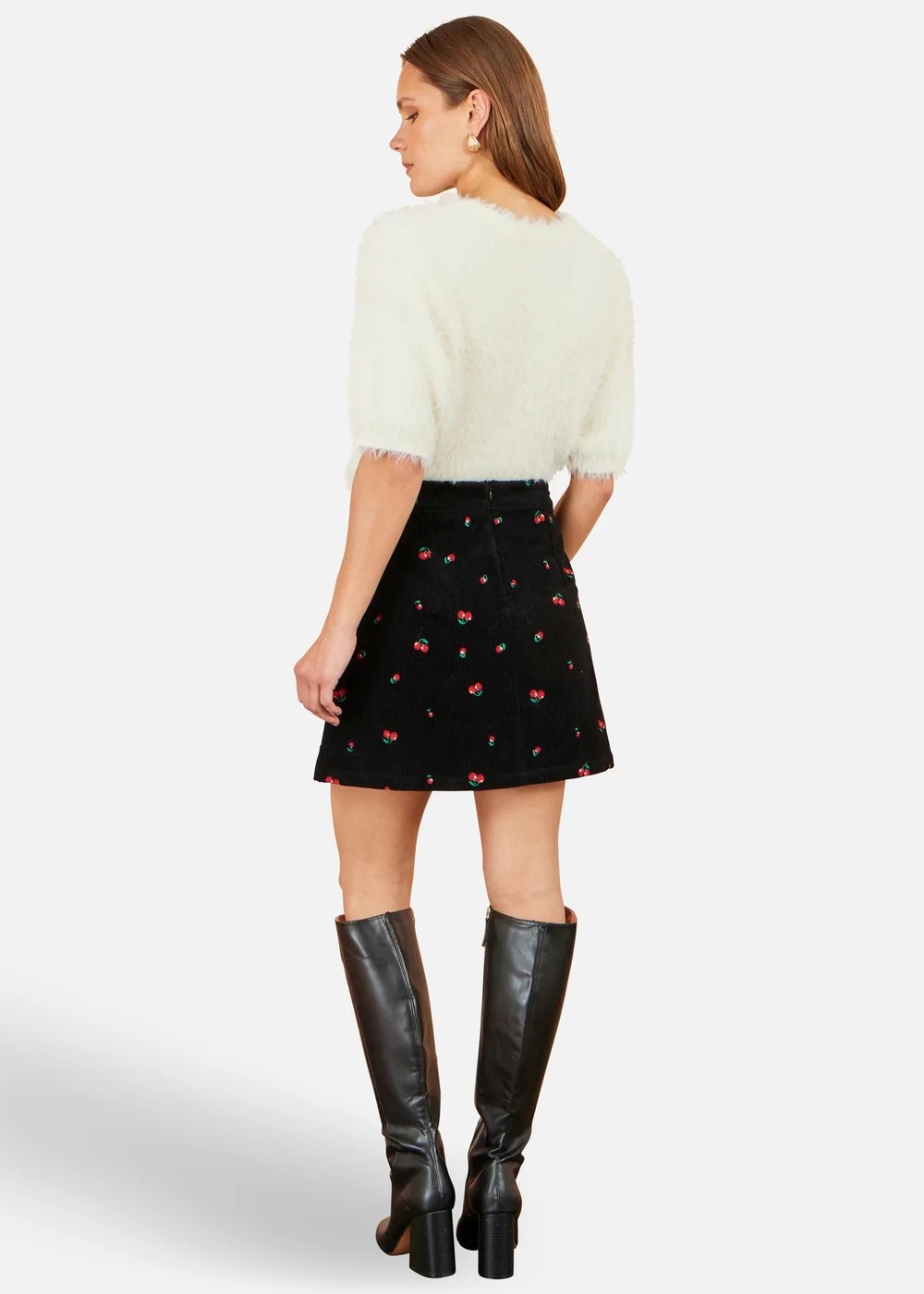 Yumi Black Cherry Embroidered Cord Mini Skirt - 12 Image 3