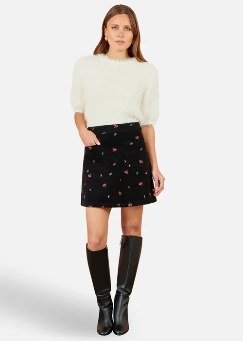 Yumi Black Cherry Embroidered Cord Mini Skirt - 12 Image 2