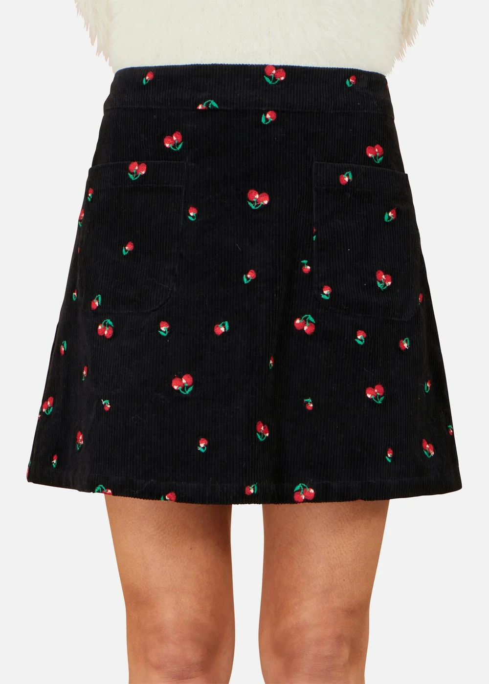 Yumi Black Cherry Embroidered Cord Mini Skirt - 12 Image 4