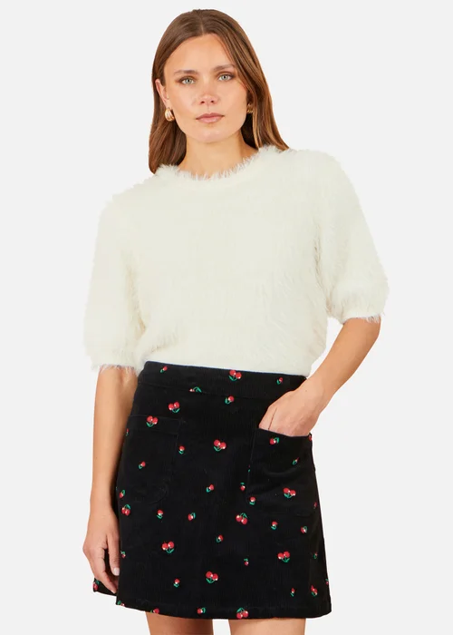 Yumi Black Cherry Embroidered Cord Mini Skirt - 12 Image 1