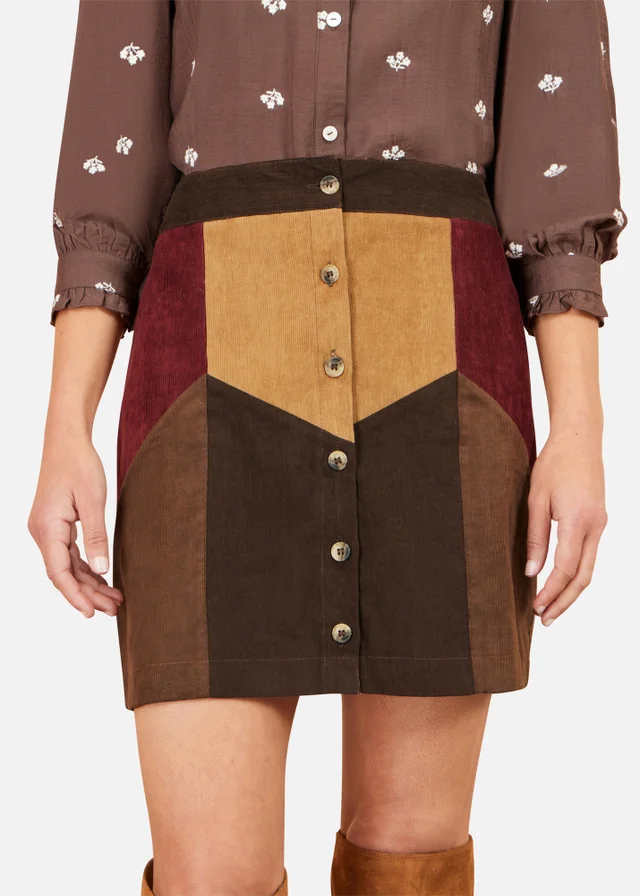Yumi Multicolour Patchwork Cord Mini Skirt