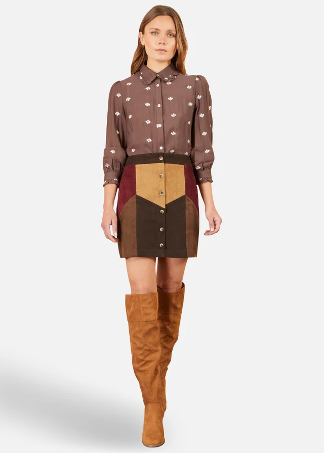 Yumi Multicolour Patchwork Cord Mini Skirt