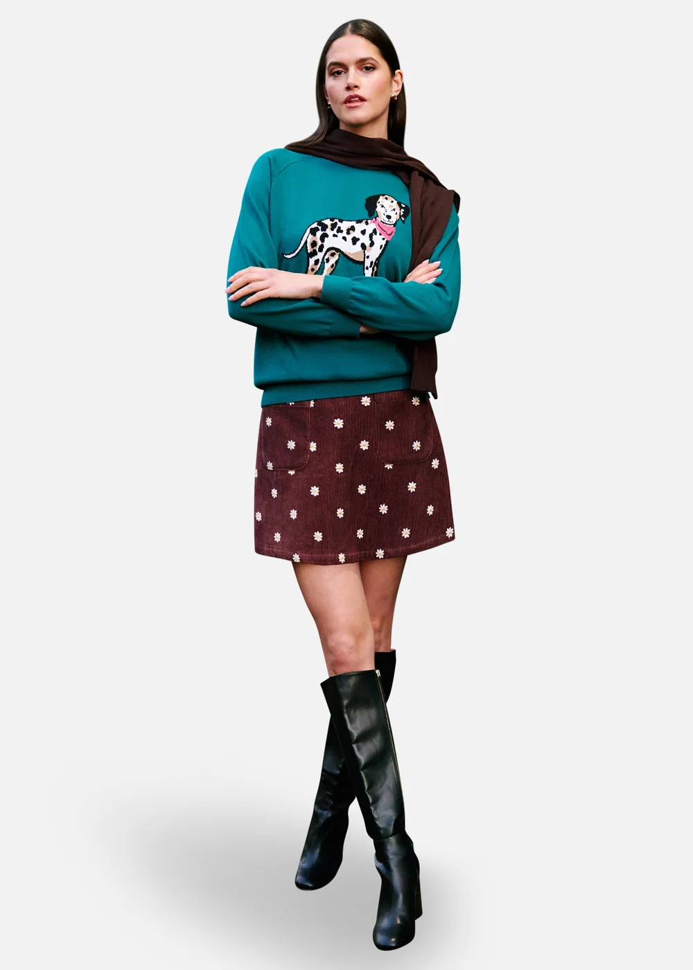 Yumi Brown Daisy Embroidered Cord Mini Skirt - 16 Image 4