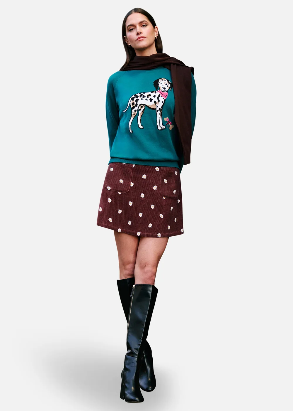 Yumi Brown Daisy Embroidered Cord Mini Skirt - 16 Image 3
