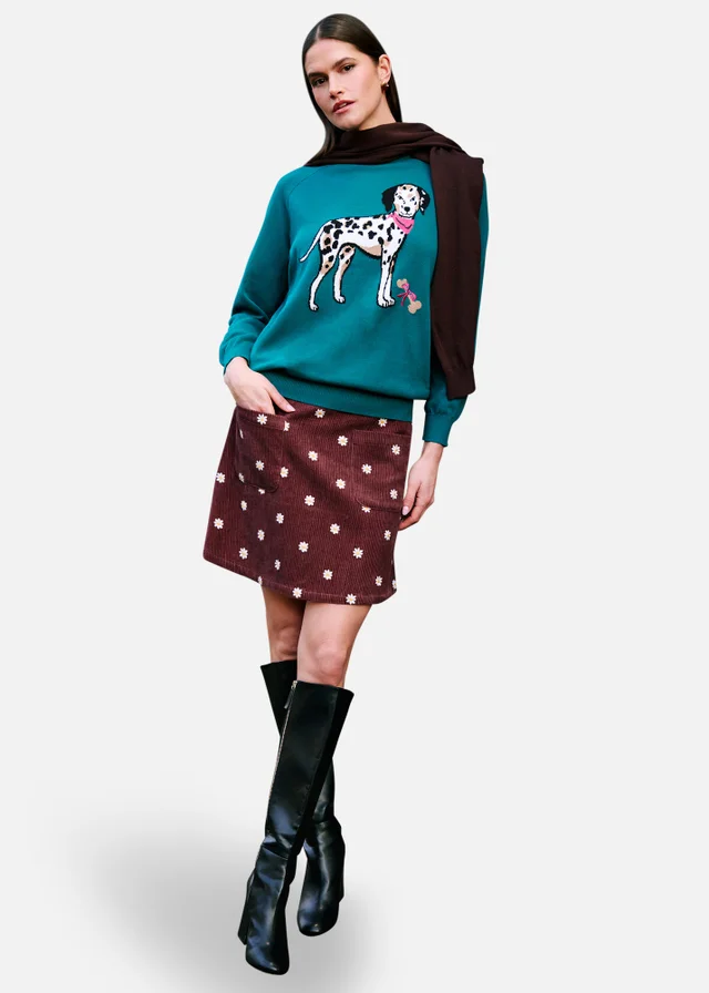 Yumi Brown Daisy Embroidered Cord Mini Skirt