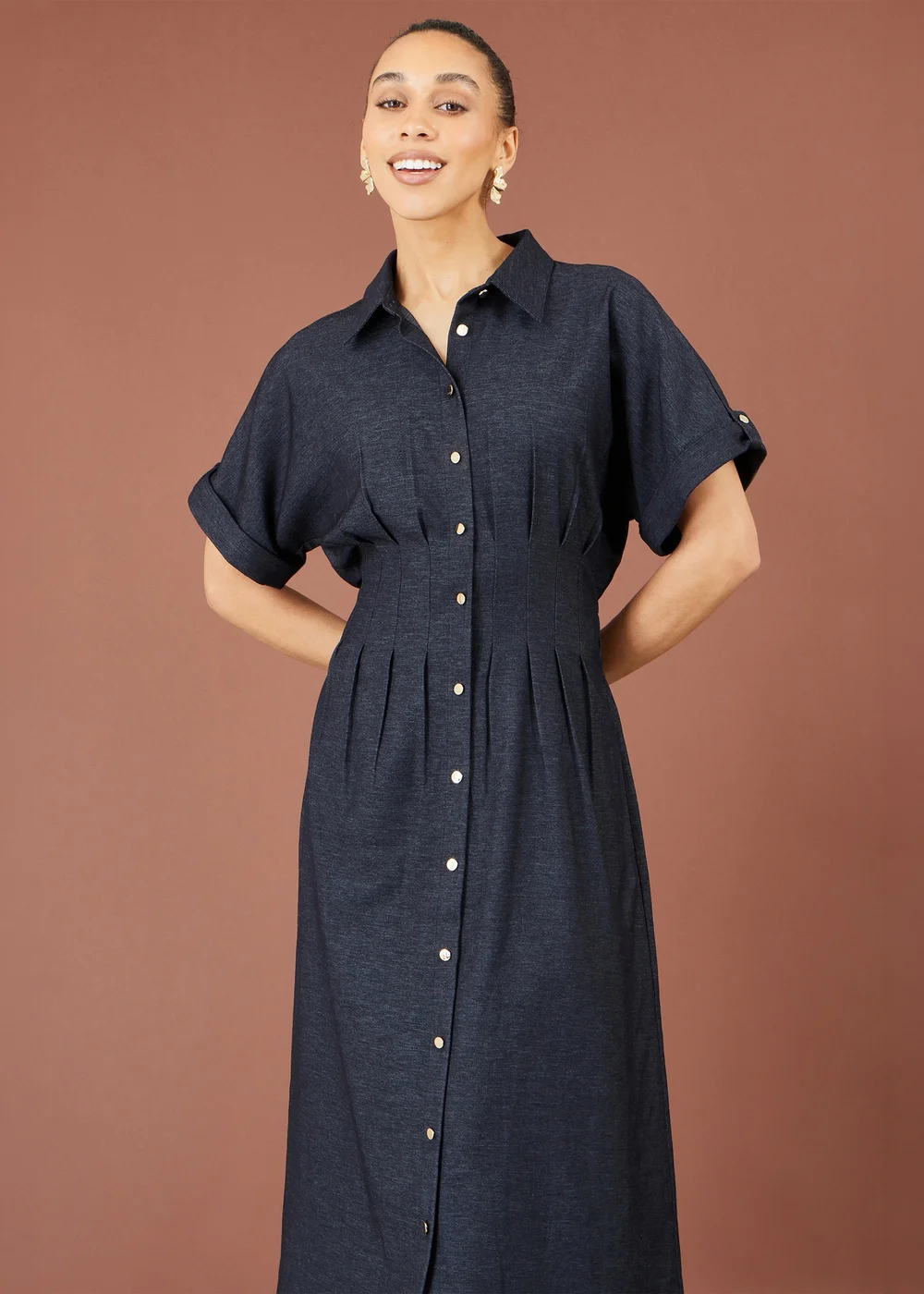 Yumi Blue Stretch Midi Shirt Dress - 16 Image 1
