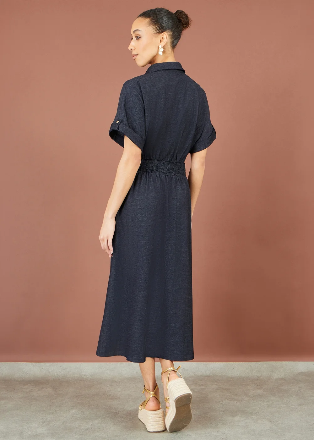 Yumi Blue Stretch Midi Shirt Dress - 16 Image 2
