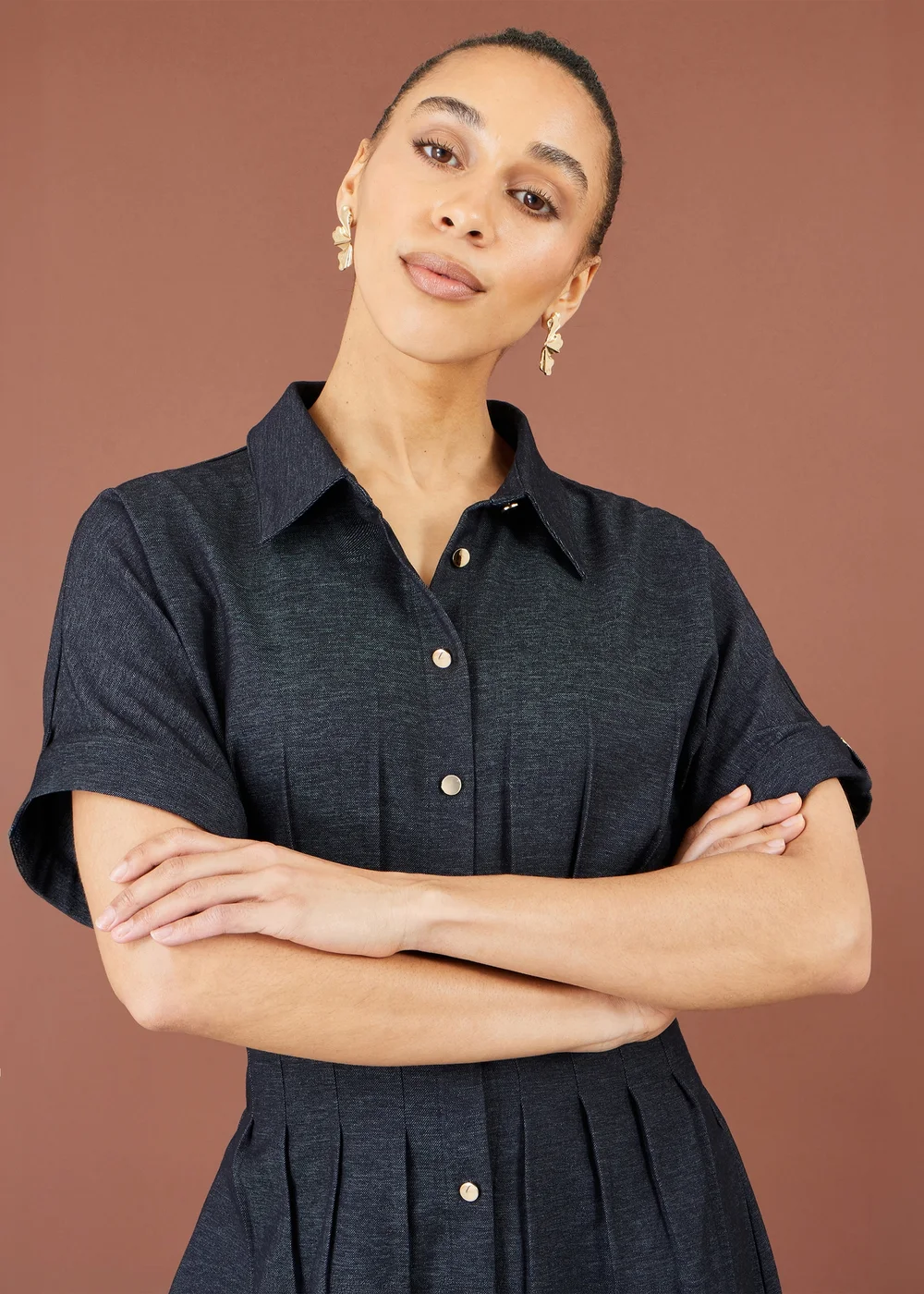 Yumi Blue Stretch Midi Shirt Dress - 16 Image 3