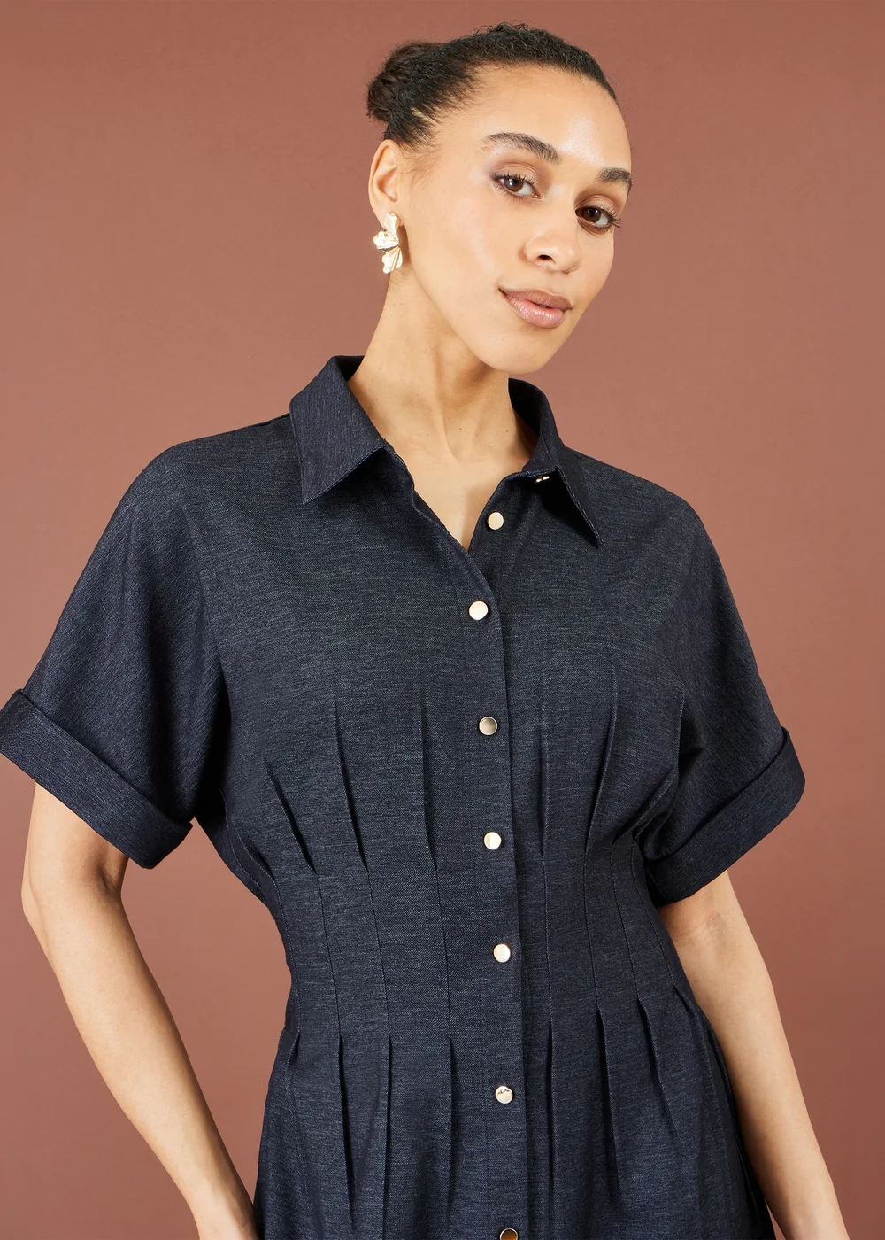 Yumi Blue Stretch Midi Shirt Dress - 16 Image 4