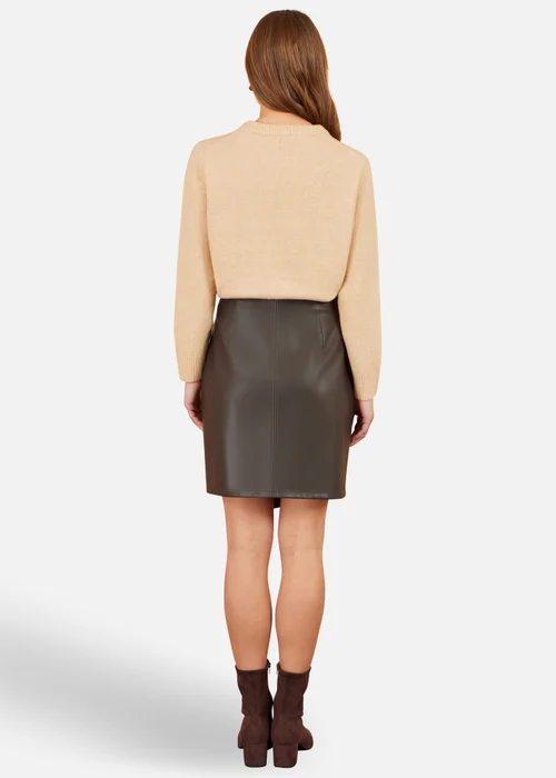 Yumi Brown Faux Leather Wrap Mini Skirt - 12 Image 2