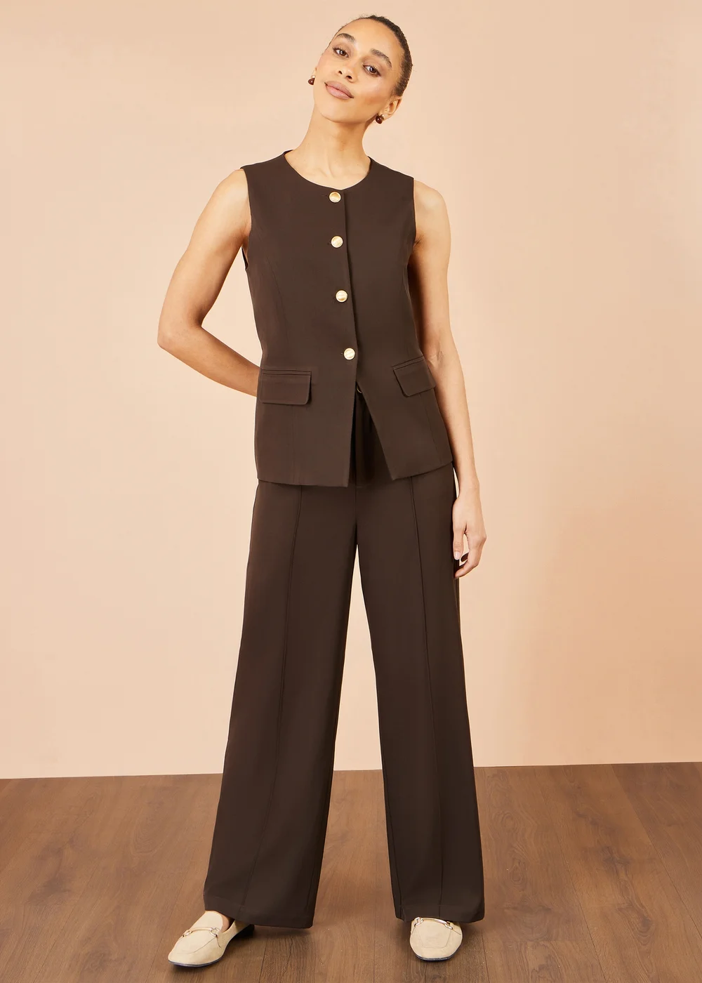 Yumi Brown Wide Leg Stretch Trousers - 12 Image 2