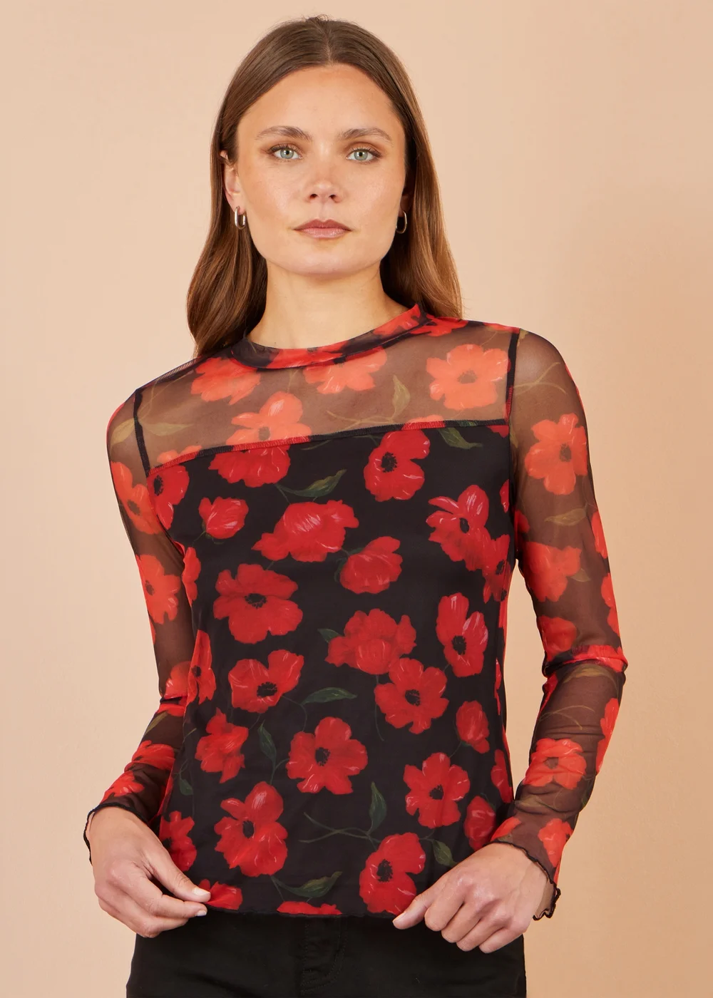 Yumi Black Poppy Mesh Top - 16 Image 1