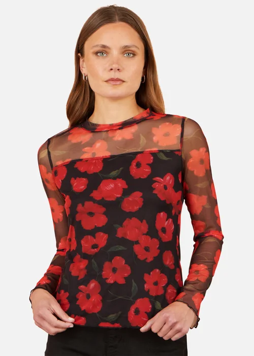 Yumi Black Poppy Mesh Top - 16 Image 1