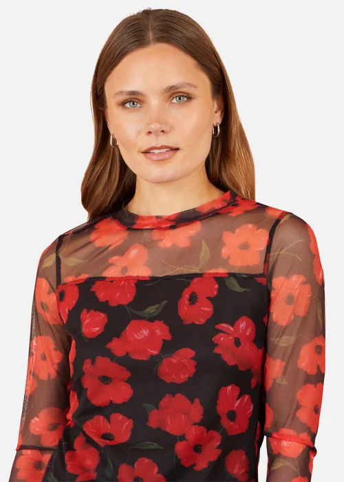 Yumi Black Poppy Mesh Top - 16 Image 3